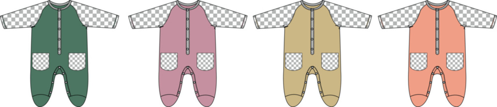 Collection of cozy infant sleepsuits in various pastel shades, featuring a practical zipper front and textured long sleeves for comfortable wear