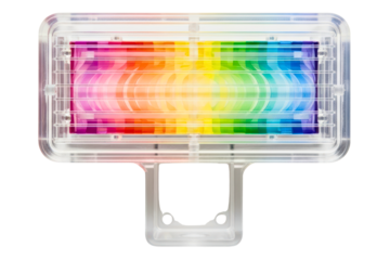 Modern portable LED light panel with a vibrant rainbow spectrum isolated on transparent background