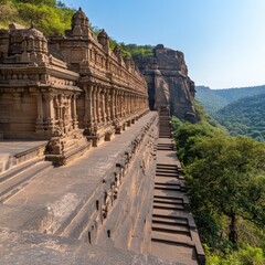 Fototapeta premium A stunning view of historical temples highlights ancient architecture and cultural heritage through intricate stone designs