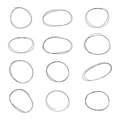   black hand drawn circles frame set. Doodle marker highlight ovals. Marker sketch. Highlighting text and important objects. Round scribble frames. eps 10 