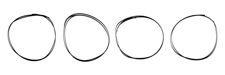 Hand drawn ovals and circles set. Ovals of different widths. Highlight circle frames . Rounds scribble line circles. Vector illustrations. eps 10 
