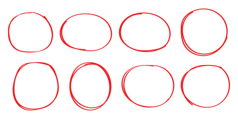 red circle highlight, pen ovals doodle. Marker ellipses frames in sketch style. Hand drawn vector illustration  . Vector circular scribble doodle round circles for message and for note mark .  eps 10  © Aquavisionweath6