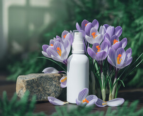 White Spray Bottle with Purple Crocus Flowers
