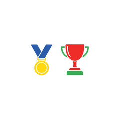Gold medal and red trophy cup symbolize achievement and success in competitive sports, representing victory and recognition of hard work and dedication.