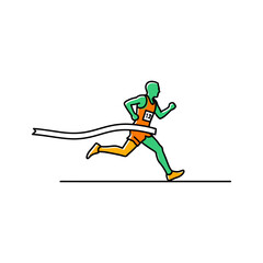Runner sprints towards the finish line during a track and field competition, showcasing speed and determination in a minimalist style.