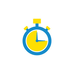 Blue and yellow stopwatch showing time passing, representing deadlines and urgency in a minimalist style.