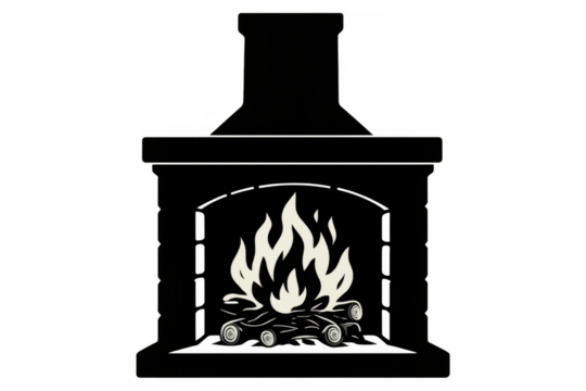 Fireplace hearth with burning wood logs providing cozy warmth and comfort for home interiors