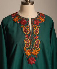 Green Embroidered Tunic Detail on Mannequin