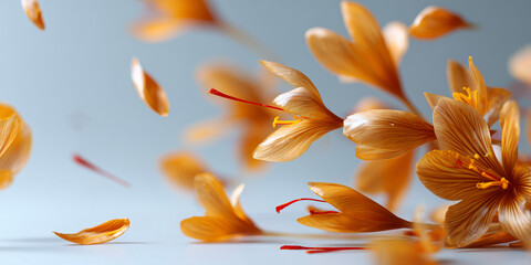 Vibrant saffron flowers dancing in the air, a visual representation of spring