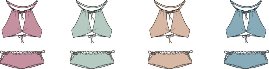 Collection of Women's Swimwear Designs in Various Pastel Colors for Summer Fashion