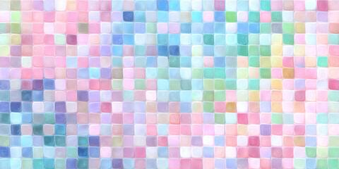 Fototapeta premium A pastel mosaic pattern in shades of blue, pink, and green, evoking a sense of tranquility and whimsy. The artwork presents an eye-catching visual experience.