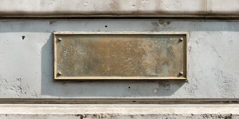 An empty brass nameplate fixed to a concrete surface, ready for engraving and marking