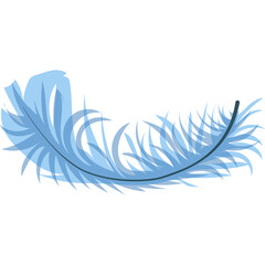 Delicate Blue Feather Floating Gracefully Against a Transparent Background Representing Lightness and Airiness in Graphic Design Elements