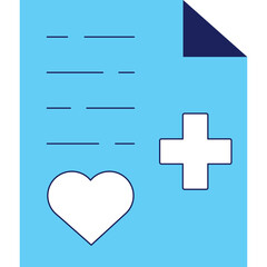 Obraz premium Medical Document With Heart And Cross Symbols On Light Blue Background With Dark Blue Paper Fold