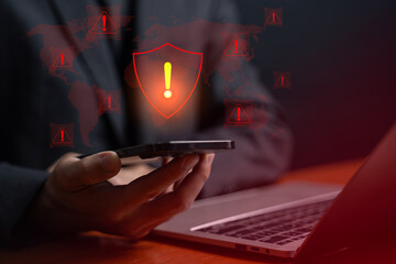Business warning and cybersecurity alert.Risk danger and data protection concept.
