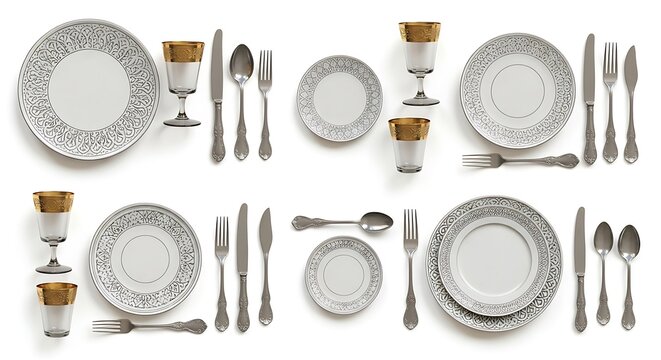 Elegant table setting arrangement with plates cutlery and glasses