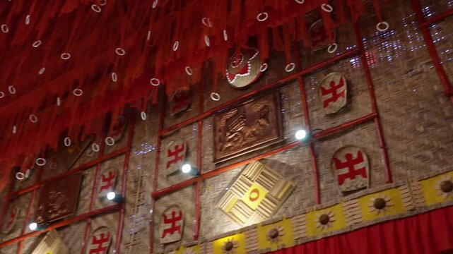 Durga Puja bamboo ceiling and wall decoration with traditional symbols