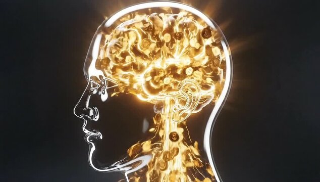 Creative financial strategy conceptualized in brain with golden dollar signs flowing