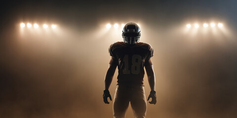 Football player standing on a spotlight, ready to play football