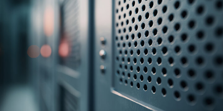 A close-up shot of a server rack, highlighting technology and data