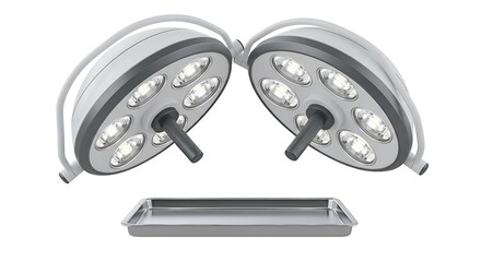 Naklejka premium Medical operating room lights and tray isolated on white