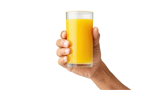 Hand Holding Orange Juice: Healthy Refreshment Isolated on White - Powered by Adobe