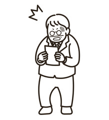 健康診断の結果にショックを受ける50代男性のイラスト　線画のみ