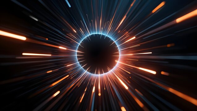 Abstract portal of light streaks and energy bursting outward