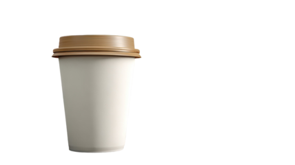Disposable plastic coffee cup isolated on white with lid and hot beverage