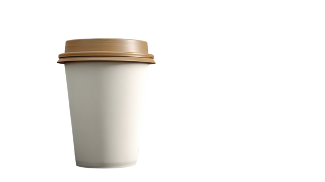 Disposable plastic coffee cup isolated on white with lid and hot beverage