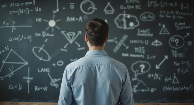 Mathematics Professor at Chalkboard – Academic Expert Explaining Complex Equations for Educational Posters, Teaching Resources, and World Teachers Day Campaigns
