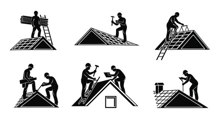 Roofers at work constructing and repairing roofs, ensuring safety and quality for your home, a reliable construction crew for your project