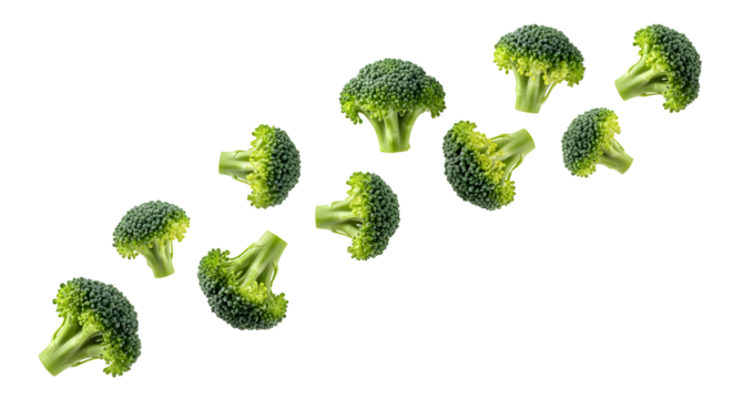 Diagonal Pattern of Broccoli Florets: Healthy Food Concept on transparent background