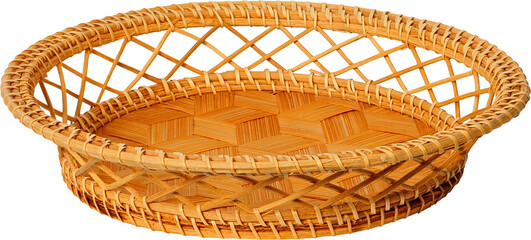 Empty wicker basket isolated on white background