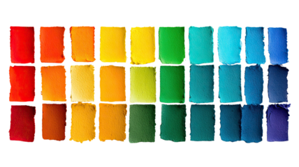 Colorful watercolor brush strokes and plasticine blocks are isolated on a clean white paper surface