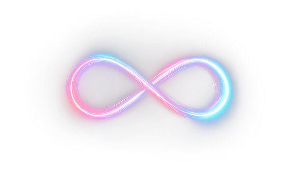 Abstract futuristic digital art showing glowing neon infinity symbol and luminous visual motion.