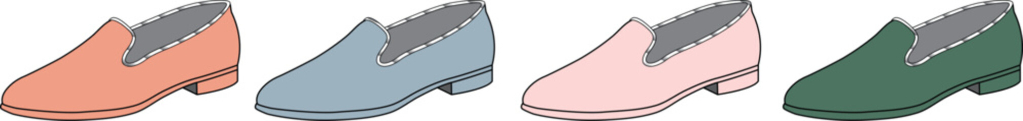 Colorful Loafers A Row of Stylish Slip-On Shoes in Various Pastel Hues