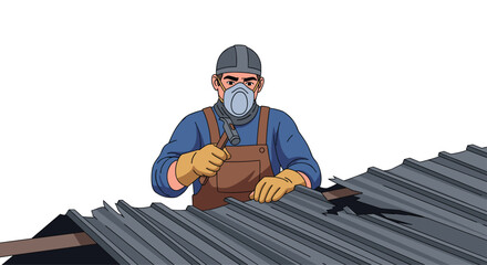 Professional roofer repairing damaged roof, ensuring safety and structural integrity, offering reliable home improvement services for your family