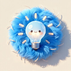 Cute Blue Furry Light Bulb Art Concept