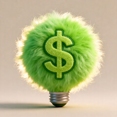 Green Furry Dollar Light Bulb Art Concept