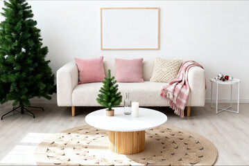 Minimal Christmas Living Room With Pink Decor