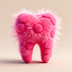 Pink Furry Tooth With Pom Poms Art Concept