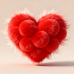 Red Furry Pom Pom Heart Art Concept