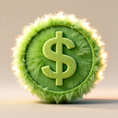 Green Furry Dollar Coin Art Concept