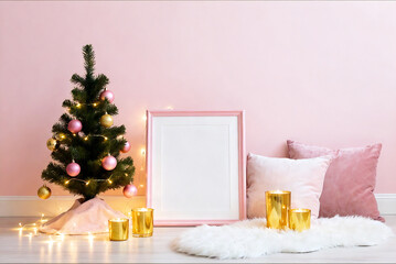 christmas tree and gifts frame mockup