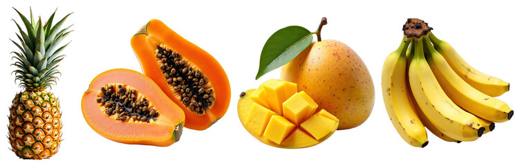Tropical Fruit Slices – Vibrant Pineapple, Papaya, Mango, and Banana for Culinary Design and Healthy Lifestyle Presentations