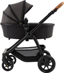 Modern Baby Stroller – Minimalist Black Design with Leather Accent for Parenting Blogs and Product Showcases
