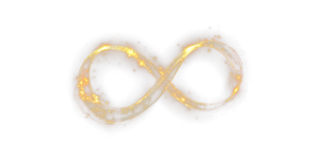 Futuristic golden infinity symbol glowing inside abstract vector design of modern digital art.
