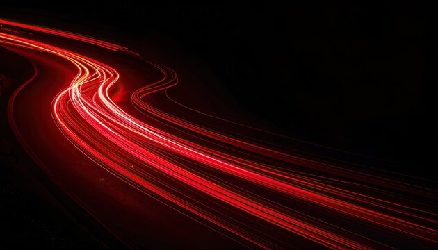Abstract Red Light Trails on Black Background Abstract Art Movement Blur Motion Blur of Vehicle Lights - Powered by Adobe