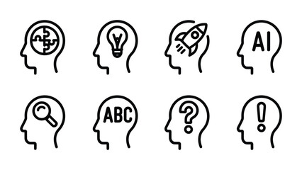 Human brain artificial intelligence innovation icons pack